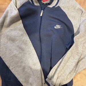 Nike Navy and Gray Athletic Zip Jacket with Red Swoosh Tag